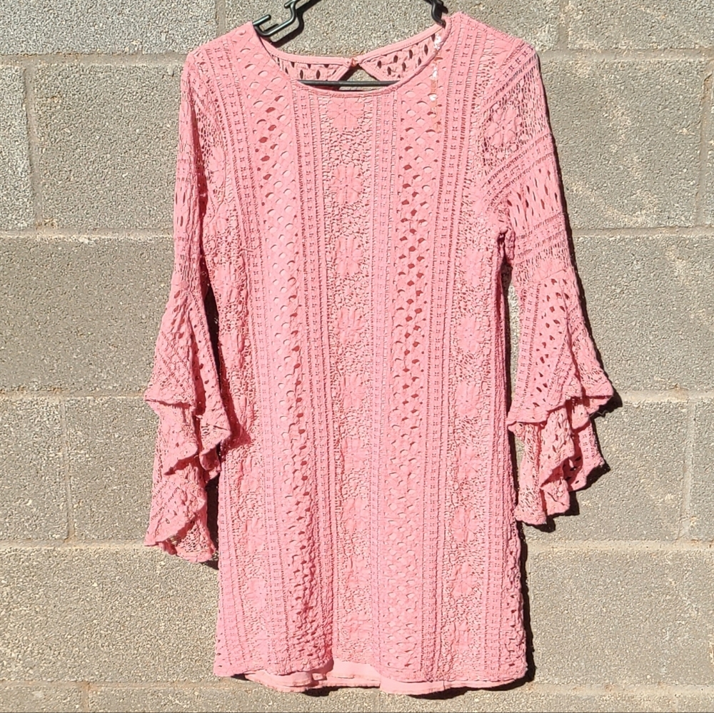 Altar'd State Dusty Rose Lace Dress Bell Sleeves Size L